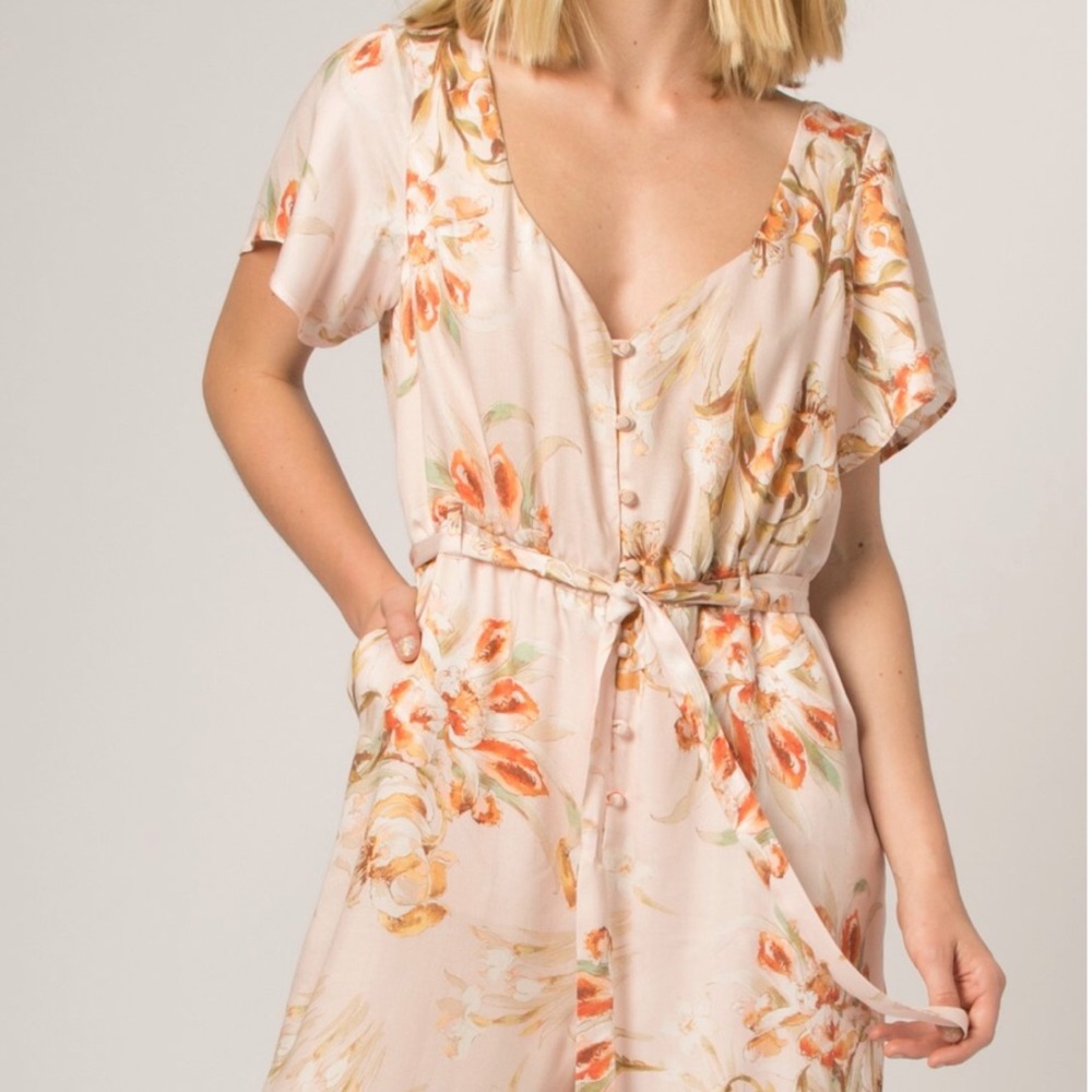 Lavender Brown Blush Short Sleeve Floral Jumpsuit